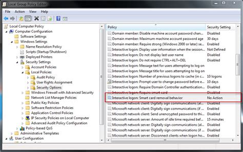 Troubleshooting the Smart Card Removal Policy 